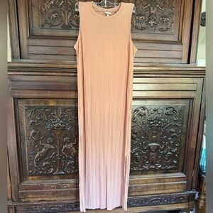 A new day dress accordian pleated can terra cotta maxi side slit small NEW